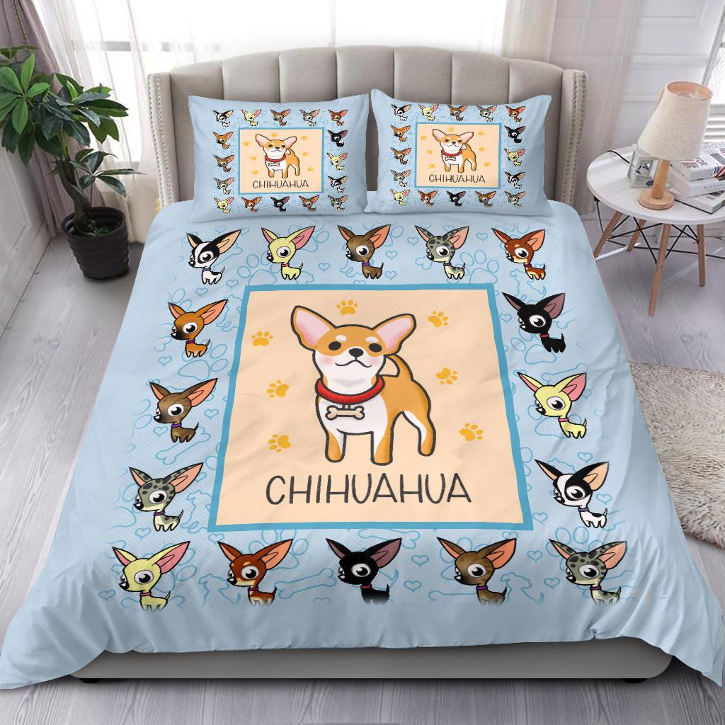 Cute Chihuahua Cartoon Bedding Duvet Cover And Pillowcase Set