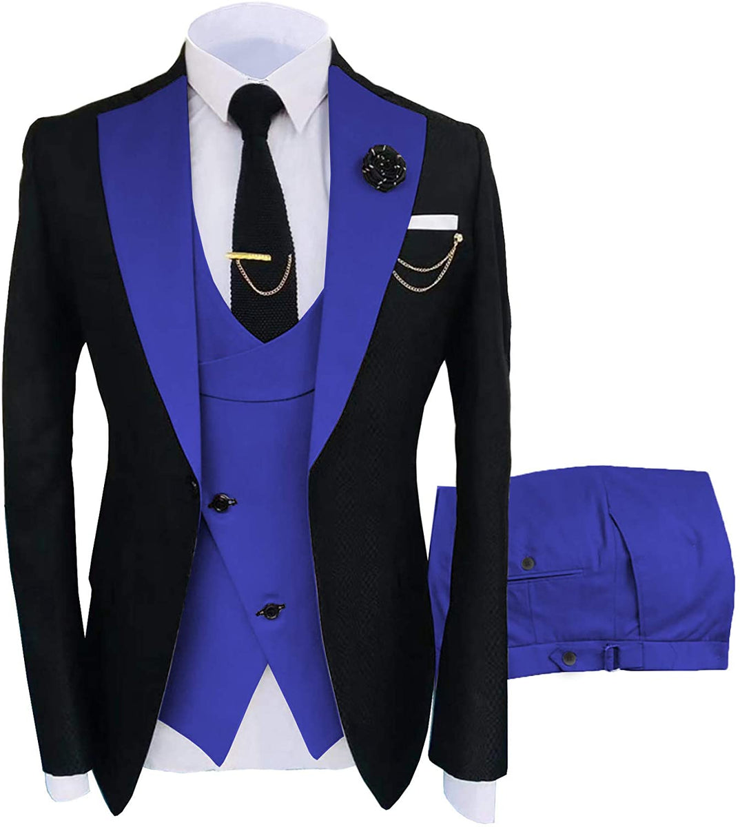 KENTON SUITS Men's Fashion Formal 3 Piece Tuxedo (Jacket + Vest + Pant ...