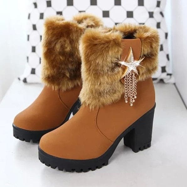 HADARA Design Women's Fashion Star Statement Plush Fur Stylish Ankle Boots