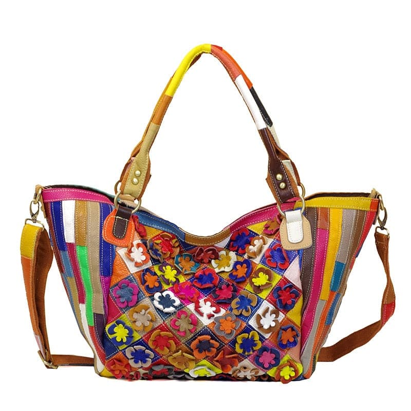 LEA Design Women Fashion Genuine Leather Multi-Color Patchwork Handbag