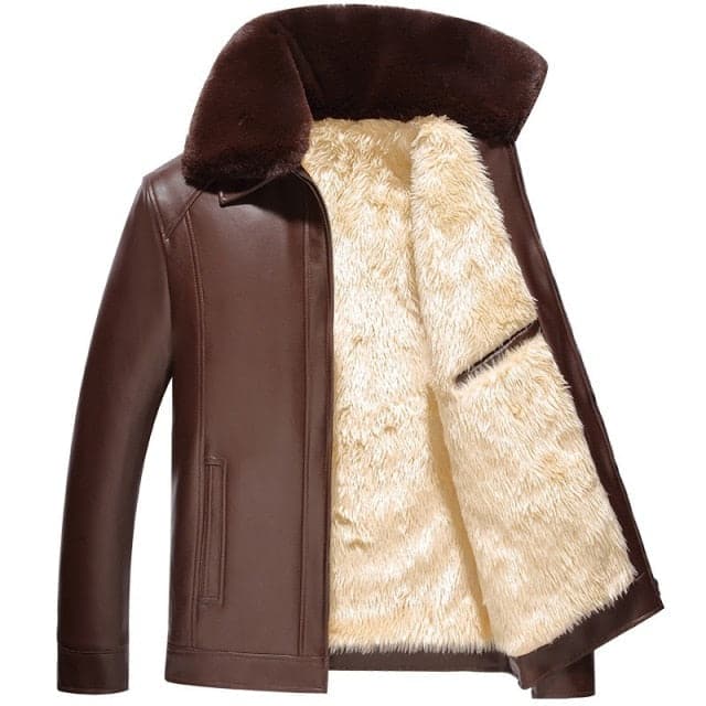 OSM Design Men's Fashion Premium Quality Leather Plush Fur Coat Jacket