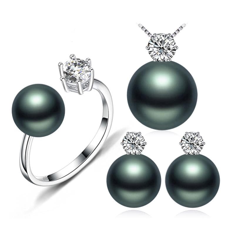 FENASY Women's Genuine Natural Freshwater Black Pearl Jewelry Set