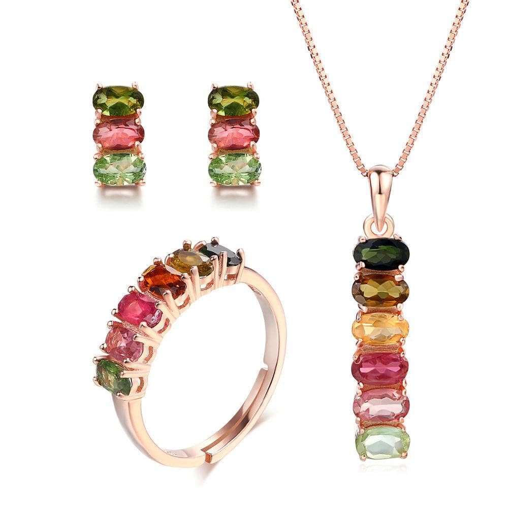 MBY Women's Fine Fashion Genuine Natural Gemstone Tourmaline 3PCS Jewelry Set