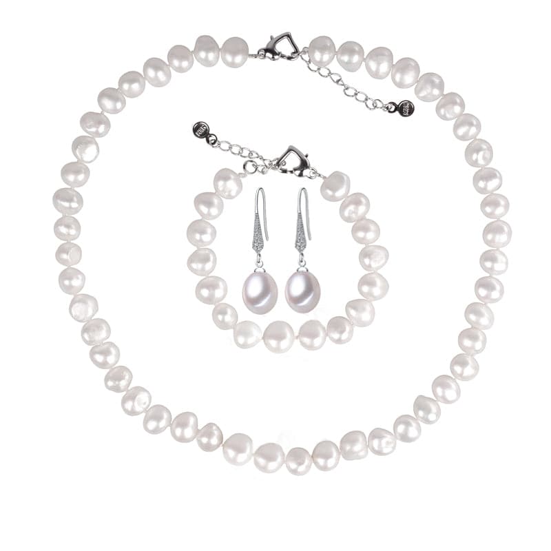 LACEY Women's Genuine Natural Freshwater White Pearl Jewelry Set