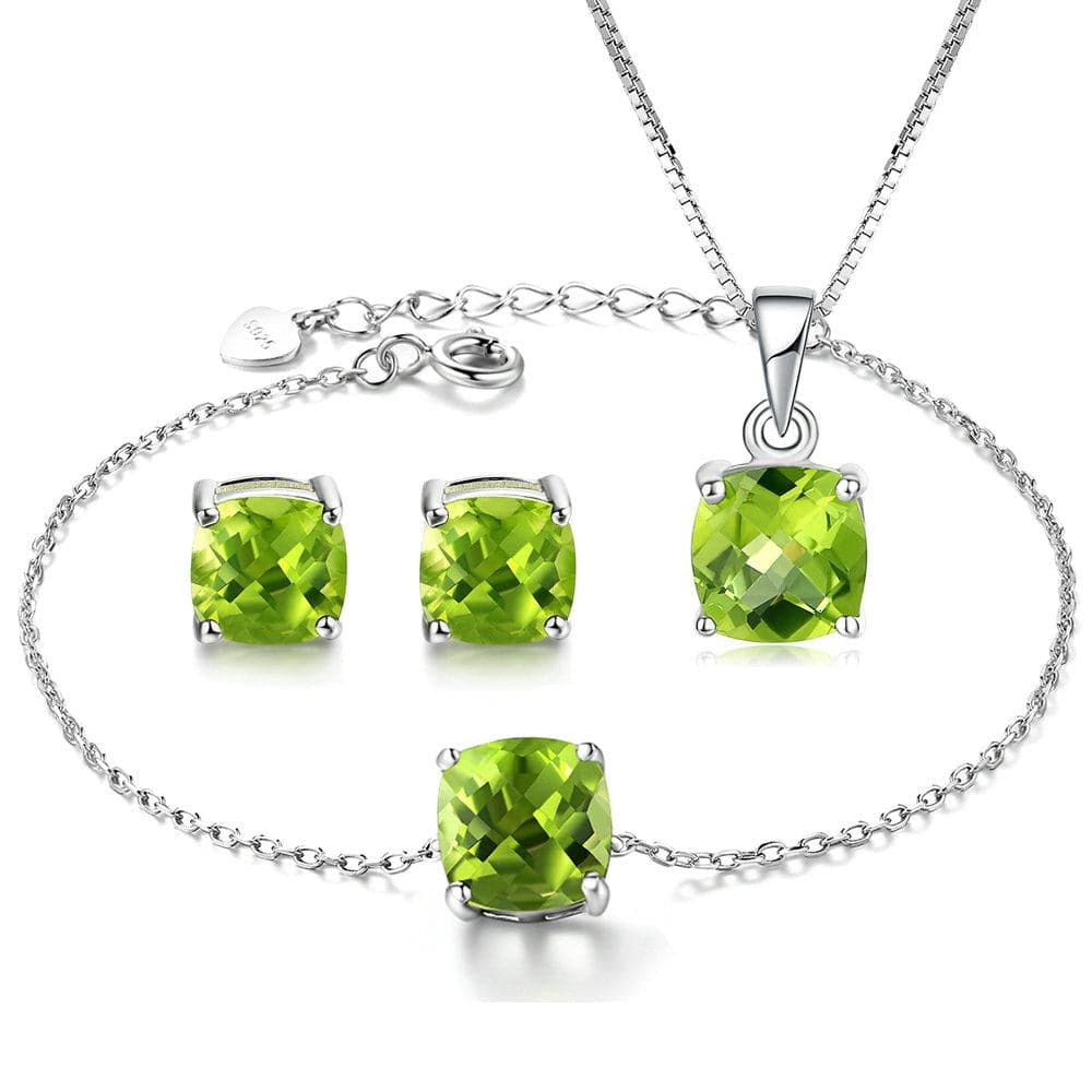 MBY Women's Fine Fashion Genuine Peridot Gemstone 3PCS Bracelet Jewelry Set