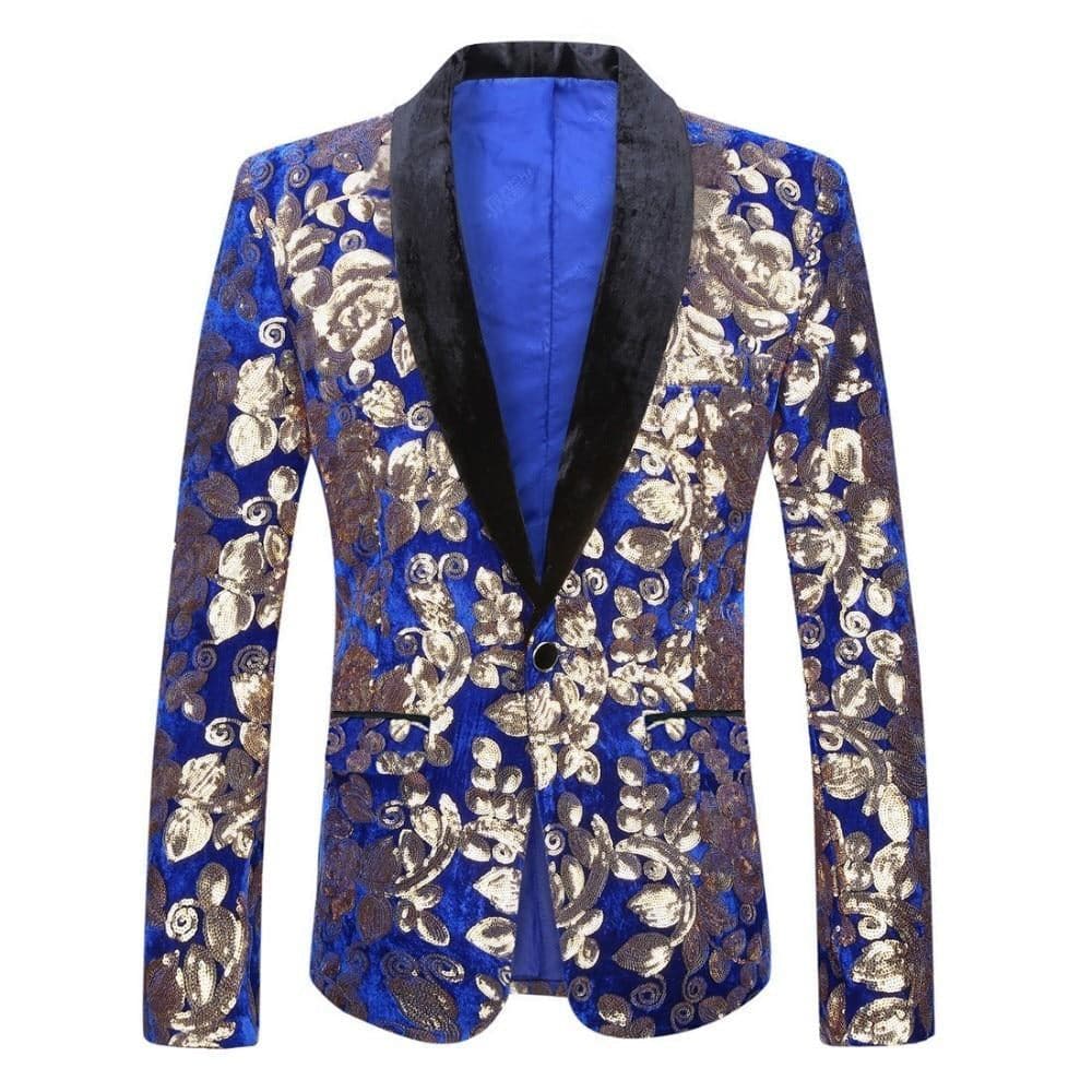 PYJTRL SUITS Men's Fashion Stylish Shawl Lapel Royal Blue Velvet Blaze ...