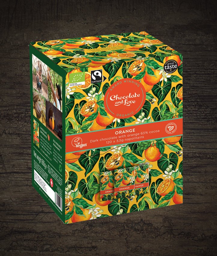 ORANGE DISPENSER BOX - VEGAN PURE DARK CHOCOLATE - 120 x 5.5g NAPOLITAINS - Chocolate and Love product image