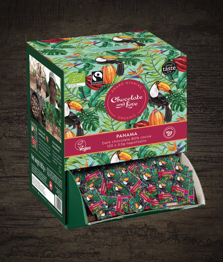 PANAMA DISPENSER BOX - VEGAN PURE DARK CHOCOLATE - 120 x 5.5g NAPOLITAINS - Chocolate and Love product image