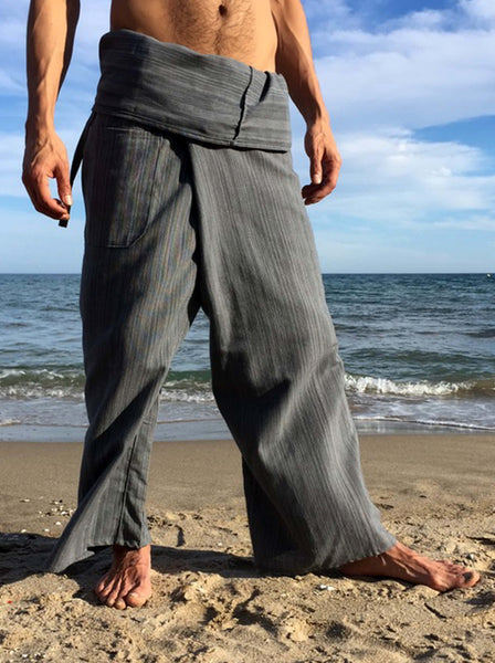 Unisex 2Tone Pinstripes Thai Fisherman Pants in Black  Harem Pants