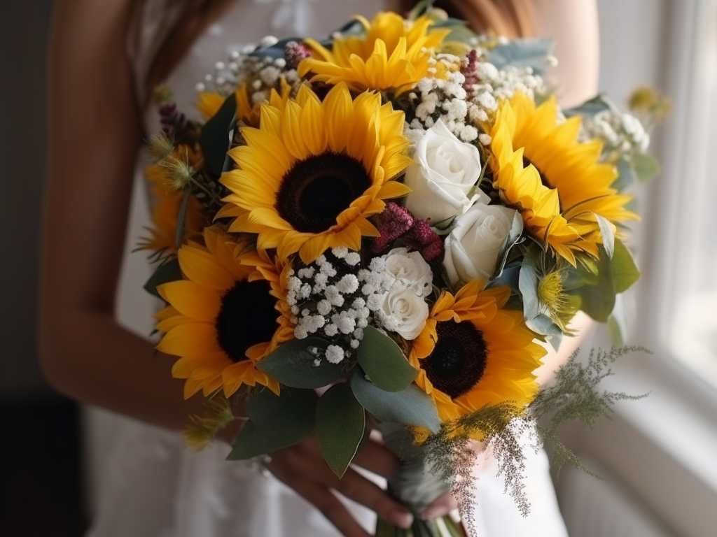 wedding bouquet with sunflowers