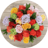 Colorful roses bouquet on a wooden surface