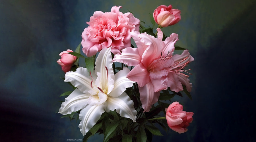 Pink peonies and white lilies