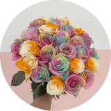 Colorful pastel roses bouquet top view
