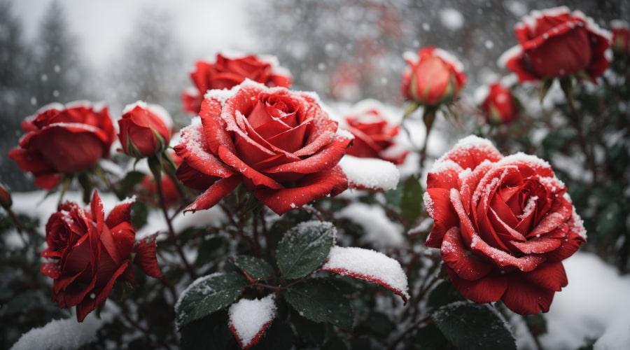 red roses under the snow