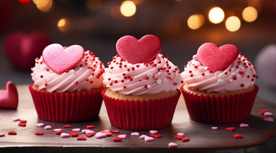 Valentine's cupcakes with heart toppers