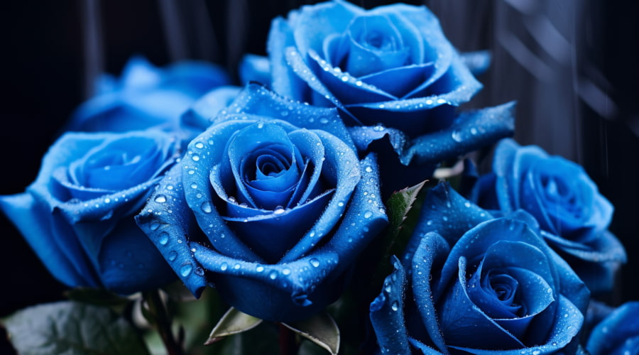 Blue roses with water droplets