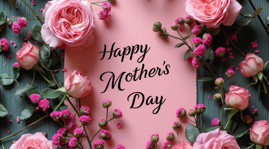 Mother's Day card with roses and greetings