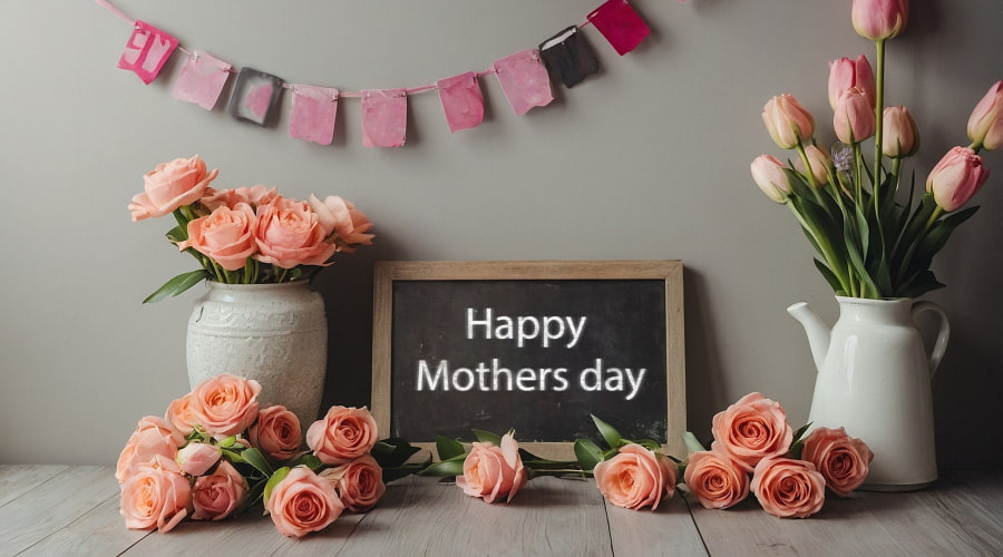 Rustic Mother's Day theme with roses and chalkboard sign