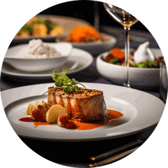 Elegant fish dish in restaurant