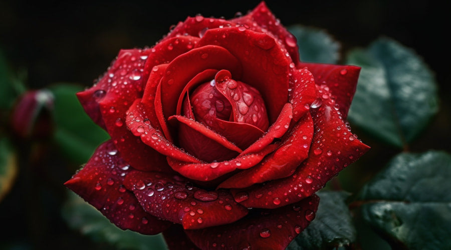 red rose with raindrops on petals