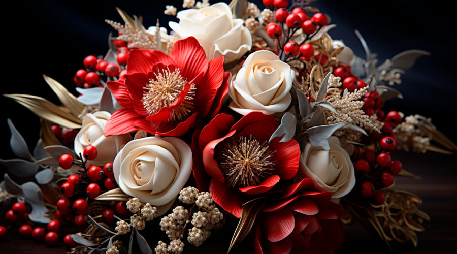 Red and white flowers with berries