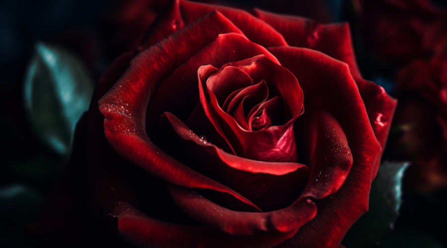 A close-up of a dark red rose