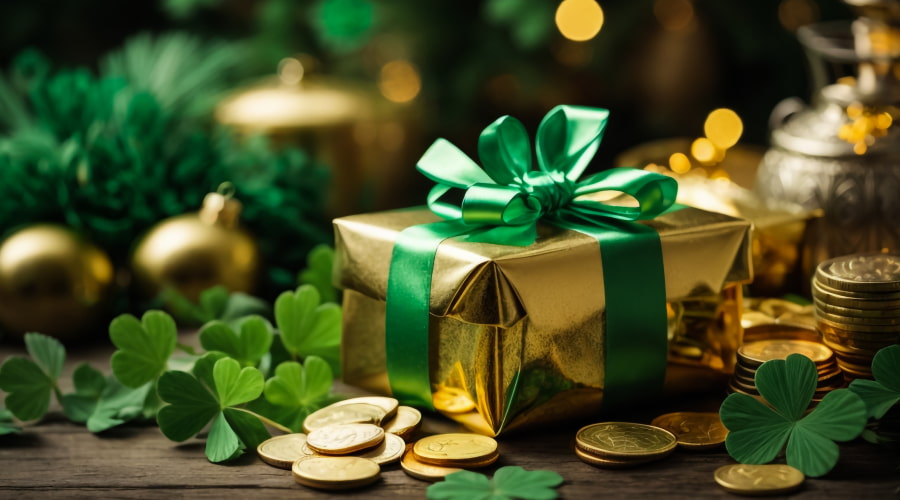 St. Patrick's Day gift box with green ribbon