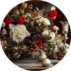 Christmas table with flower basket