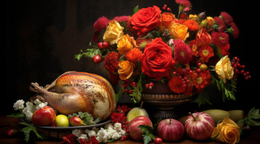 Thanksgiving table with autumn flowers