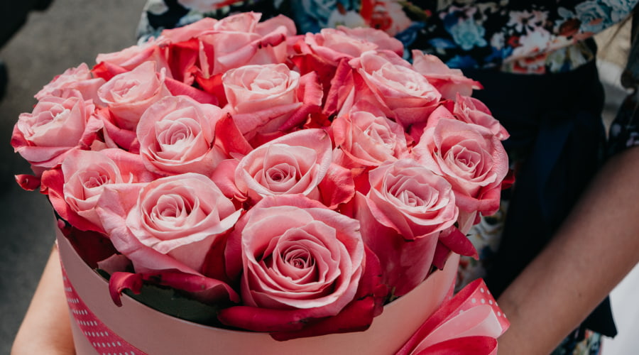 a bouquet of pink roses