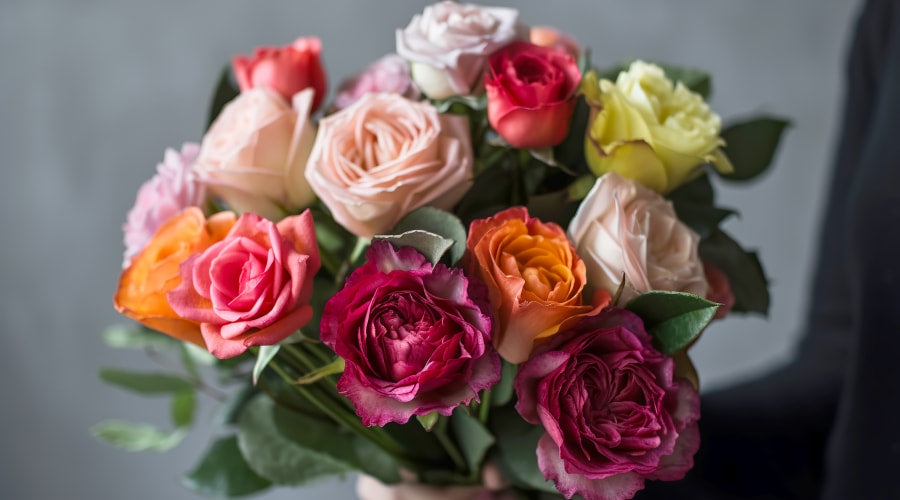 Elegant bouquet of multi-colored roses