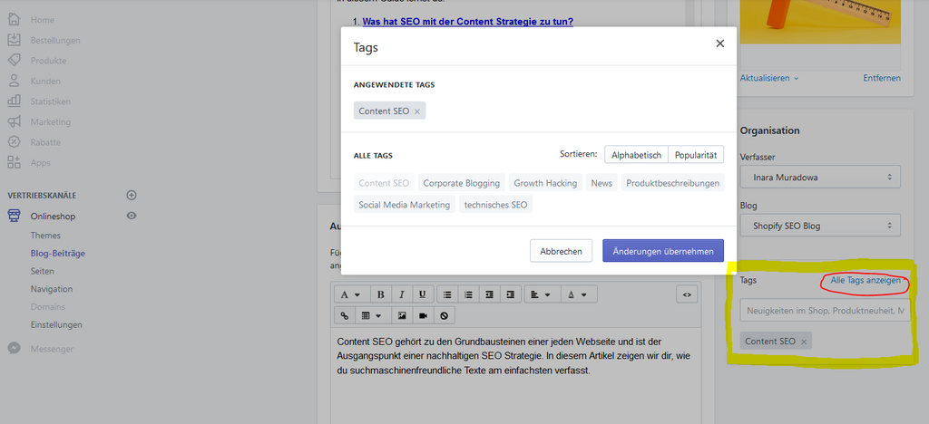 Tagge deine Blogsposts auf Shopify