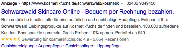 Screenshot einer Google-Bewertung eines Onlineshops – inara schreibt