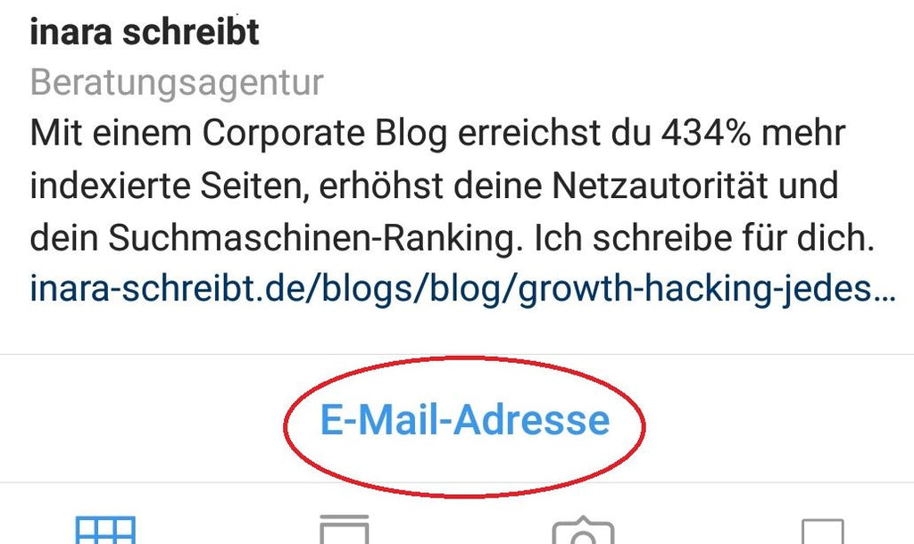 Kontakt-Button im Instagram Business Account - inara schreibt