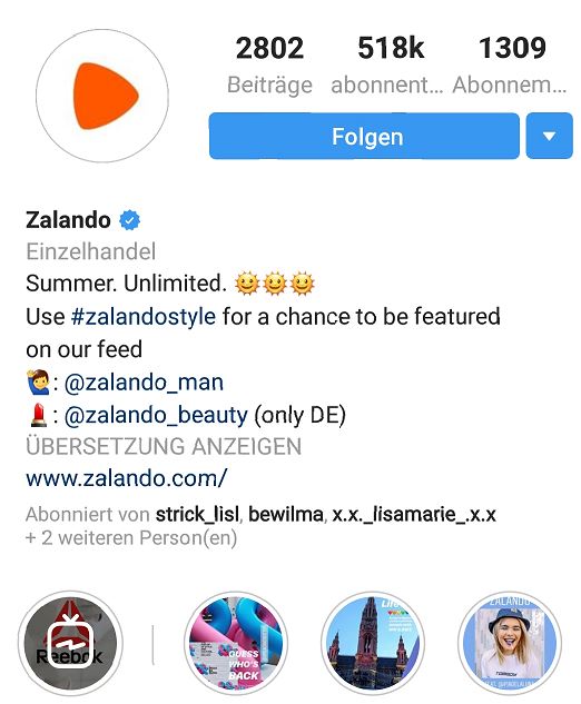 Zalando bei Instagram - inara schreibt