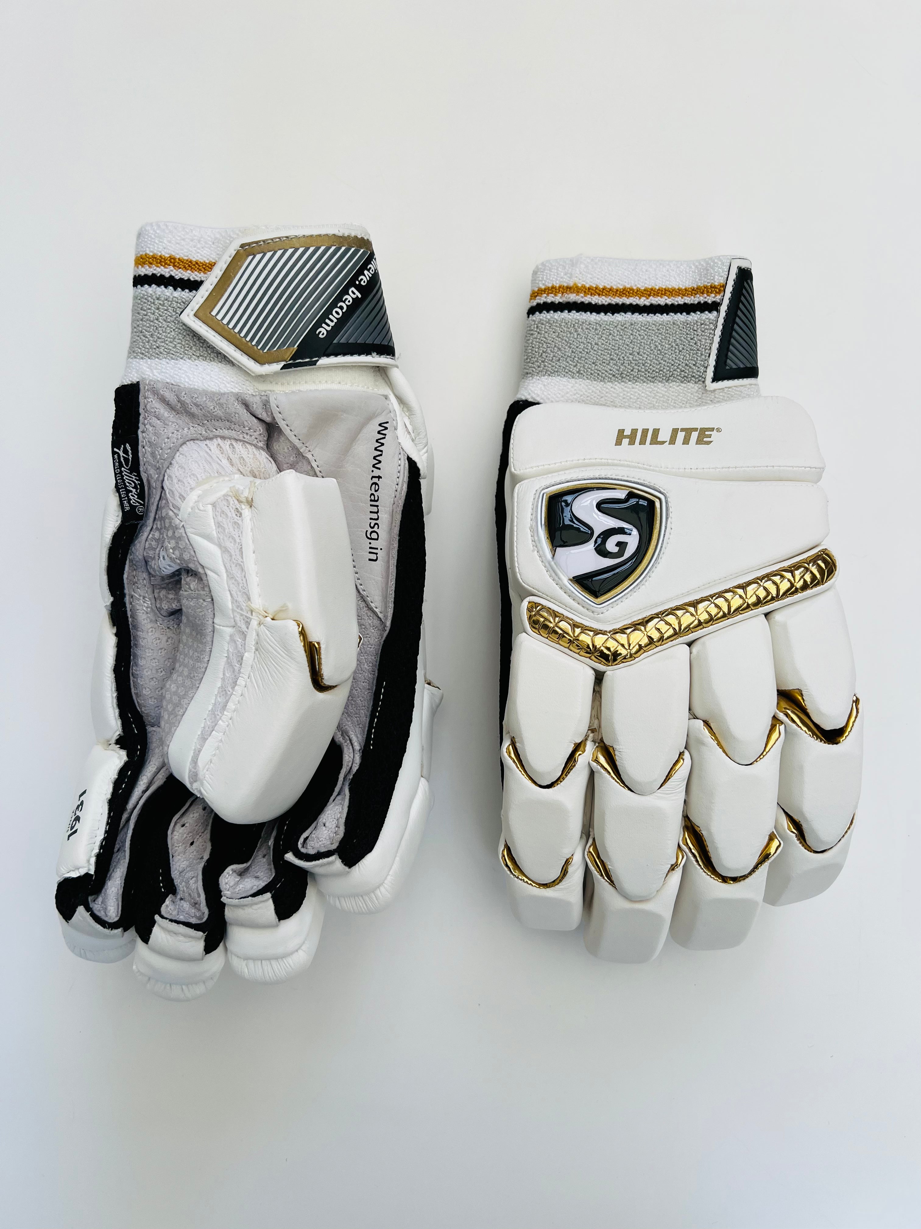 SG Hilite White Gold Cricket Batting Gloves | Pittards Leather