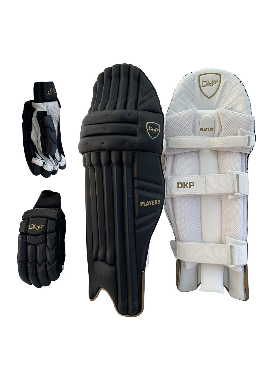 DKP Players Navy/Black Cricket Batting Pads and Batting Gloves Bundle