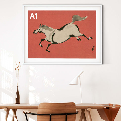 Japanese horse print in A1 frame above a dining table in on of our white picture frames