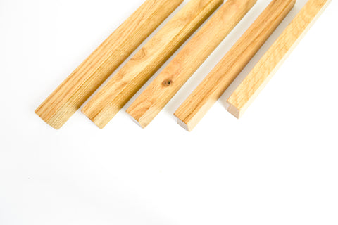 Oak drawer pulls showing wood grain variations