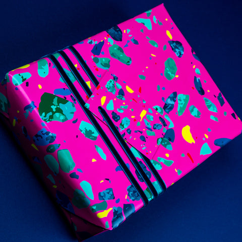 anniversary gift print in bright pink gift wrap