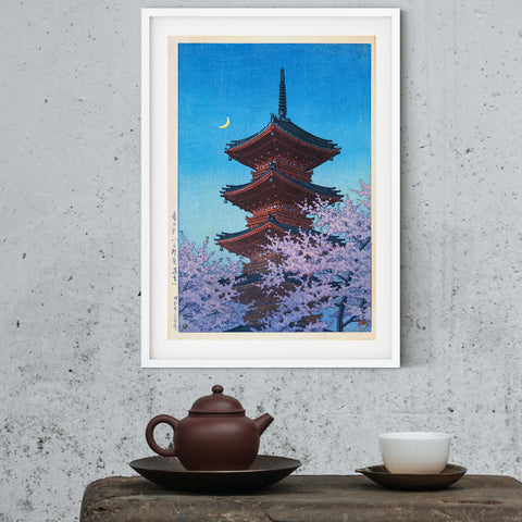 Kawase Hasui framed print: Evening Glow in Spring Ueno Toshogu Shrine