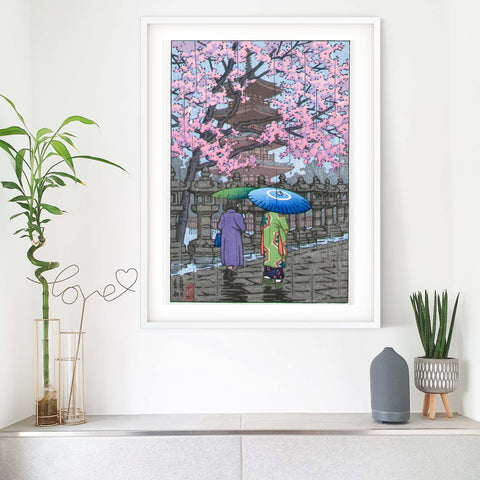 Kawase Hasui framed print: Rain at Ueno park