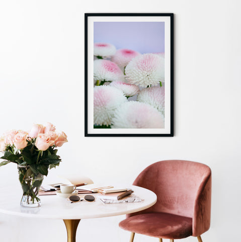 framed flower print in a minimalist setting