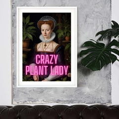 a picture of a woman with a crazy plant lady sign