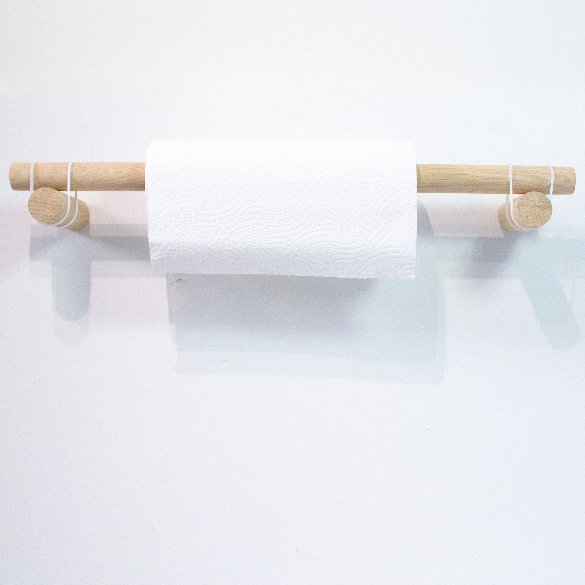 Paper Towel Holder / Kitchen Roll Holder From Leather, Wood, Rounded Ends 