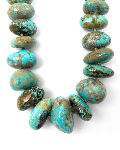 Large chunky natural Kingman turquoise nuggets hand-knotted into a 20.5 inch necklace.