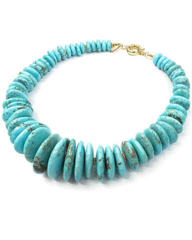 Large graduated Nacozari turquoise discs made into a single strand statement necklace.