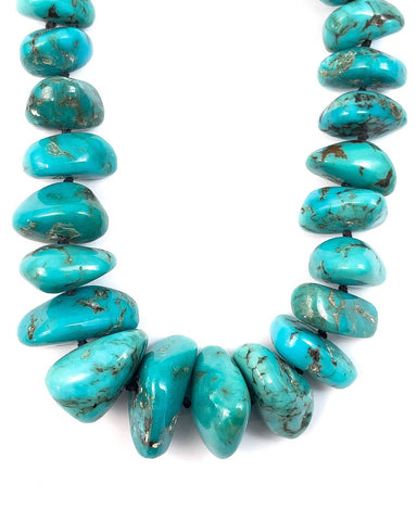 Sleeping Beauty turquoise nuggets hand-knotted into a single strand necklace.