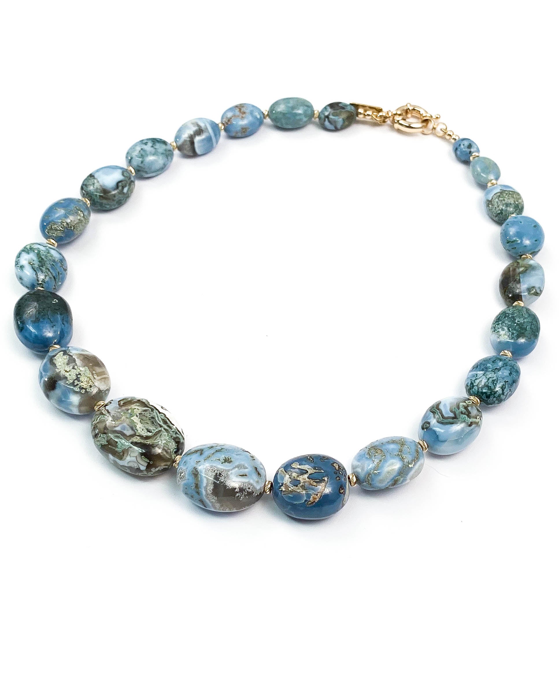 14k Gold Blue Owyhee Opal Nugget Necklace