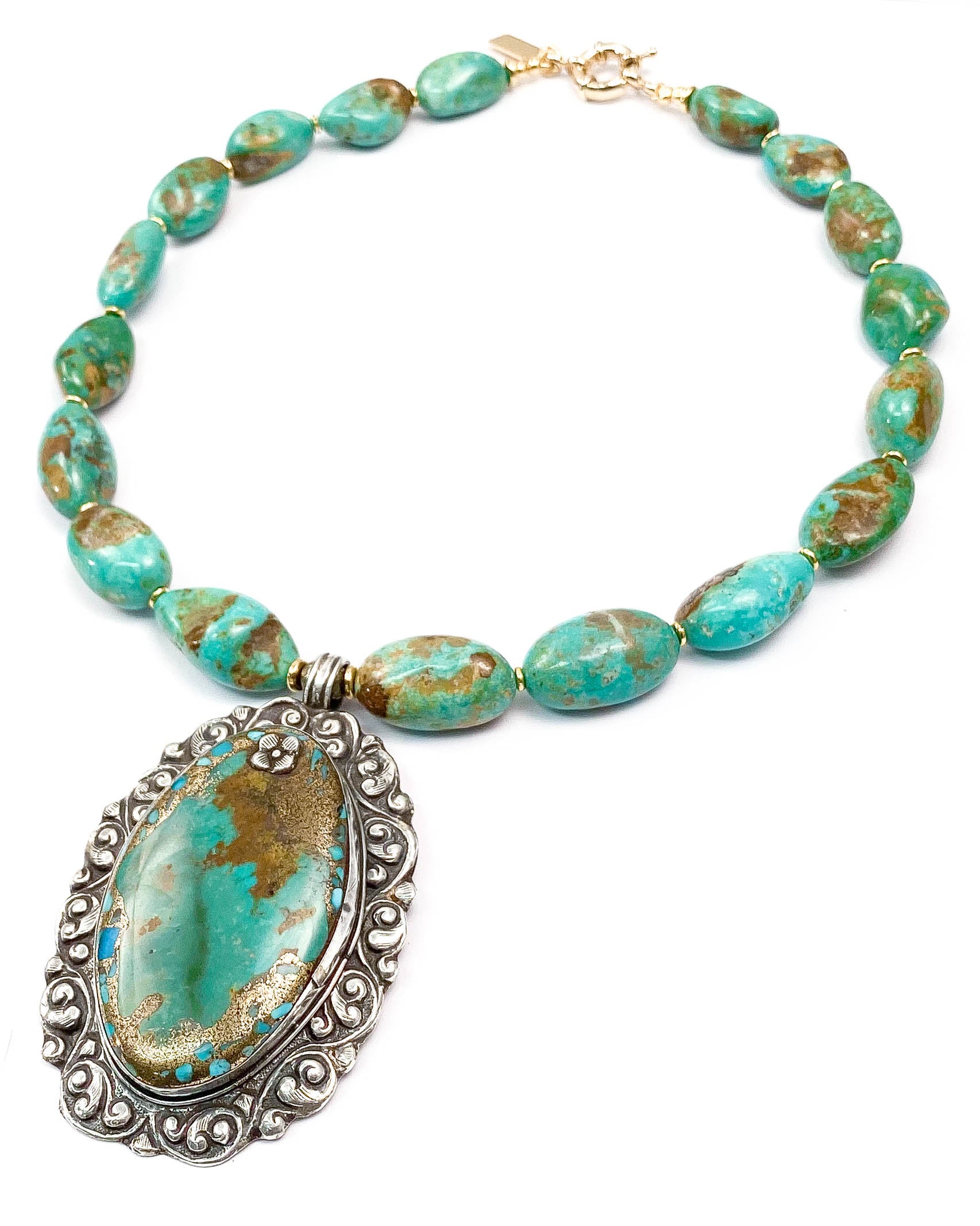 Mohave Sleeping Beauty Turquoise Pendant on Kingman Turquoise Necklace